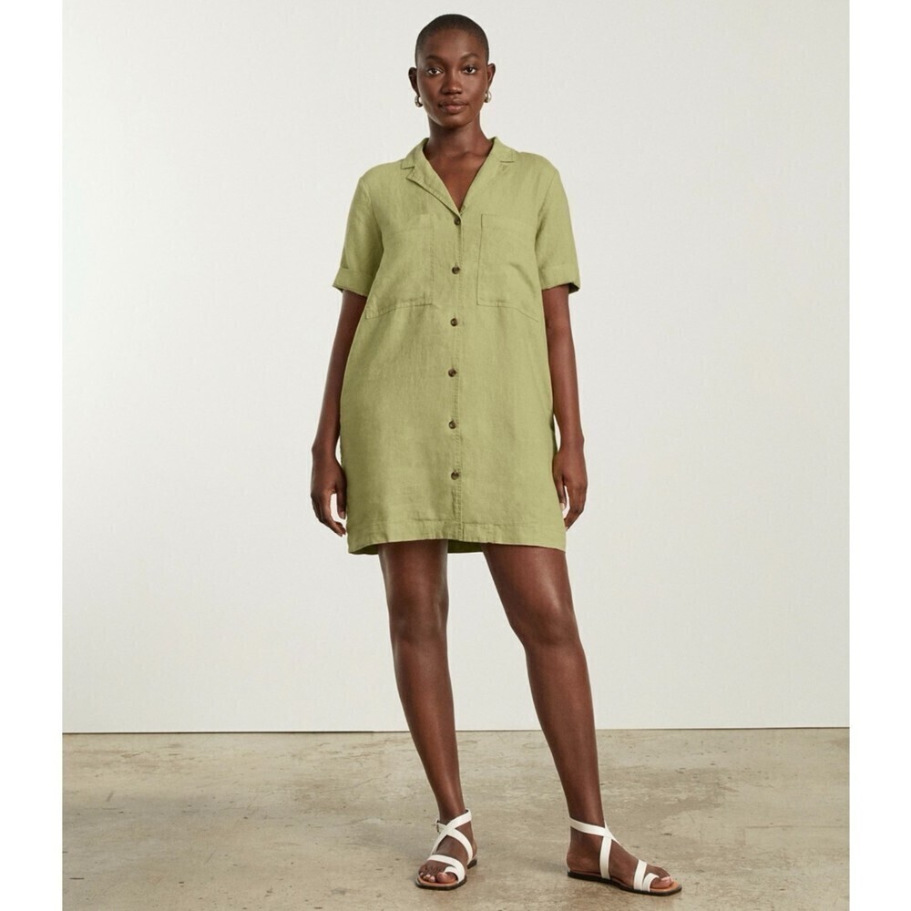 NEW Everlane 100% Linen Workwear Short Sleeve Shirt Dress Pistachio Green Small
